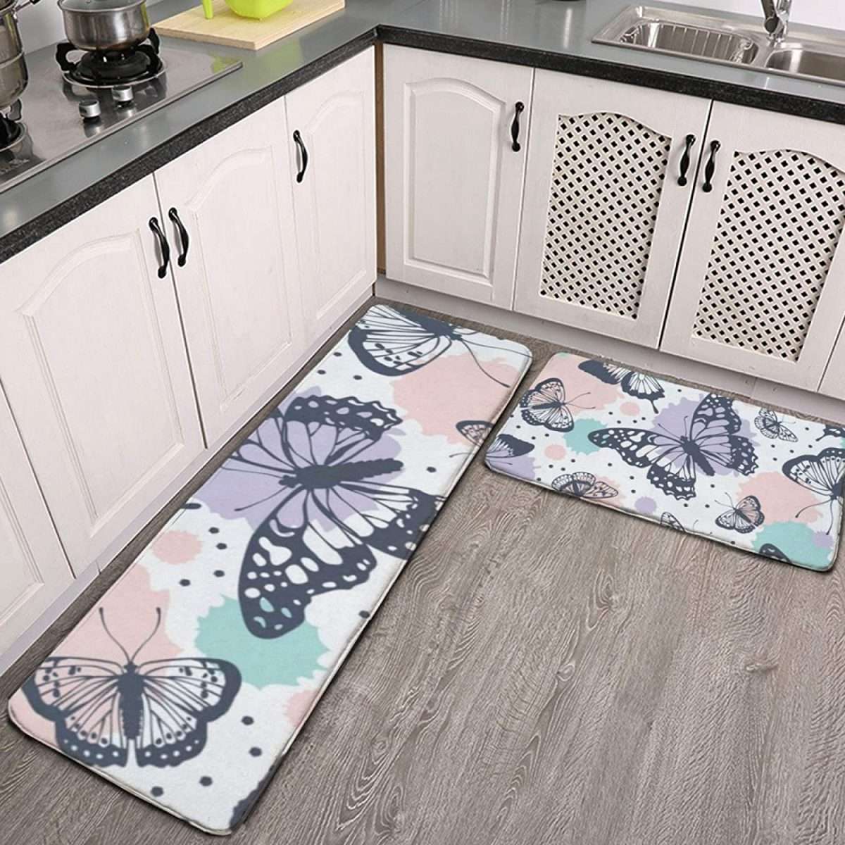 Amazon.com: Kitchen Rugs Mat Set of 2 Cartoon Cute Butterflies Unique ...