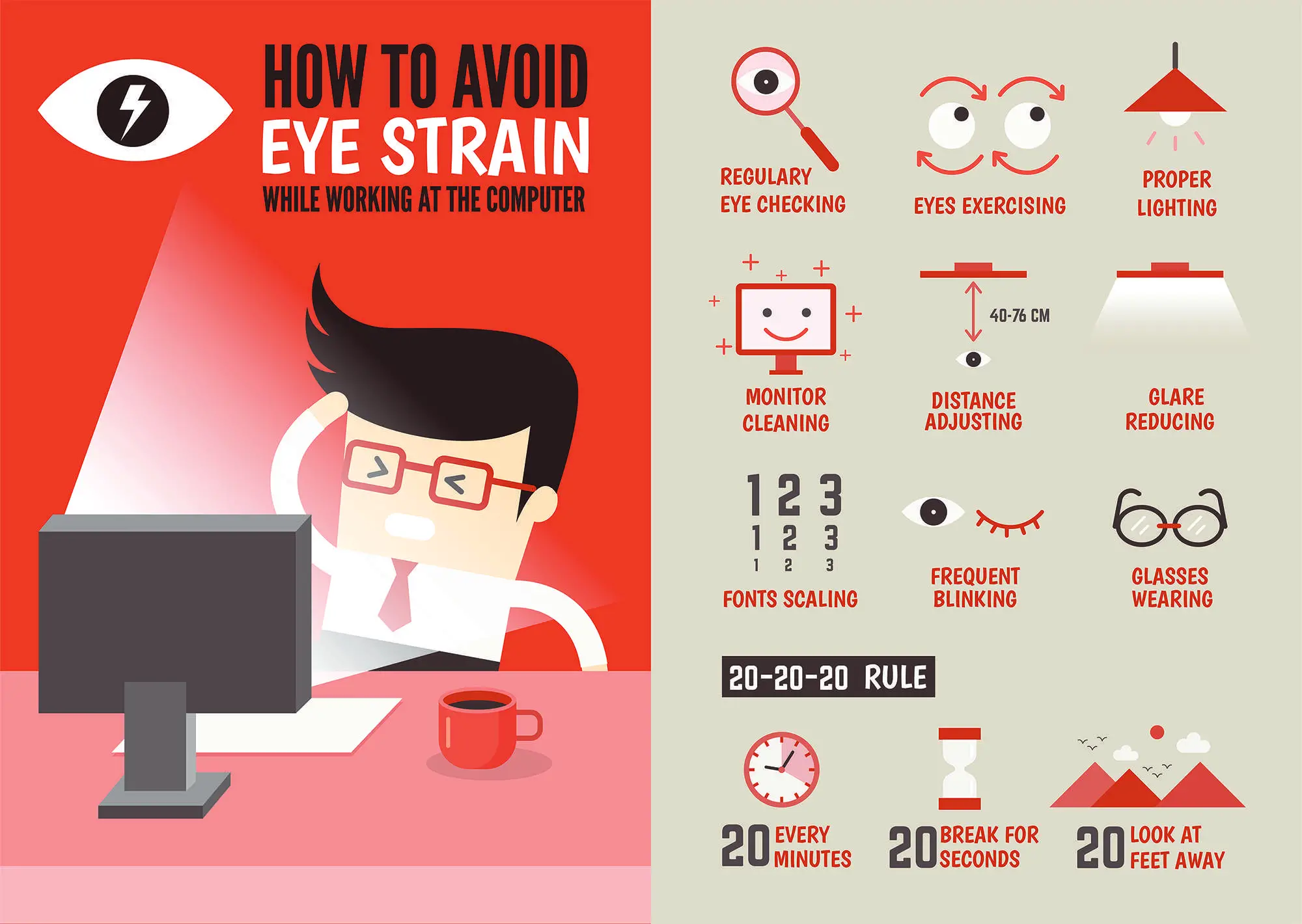healthcare infographic cartoon character about eyestrain ...