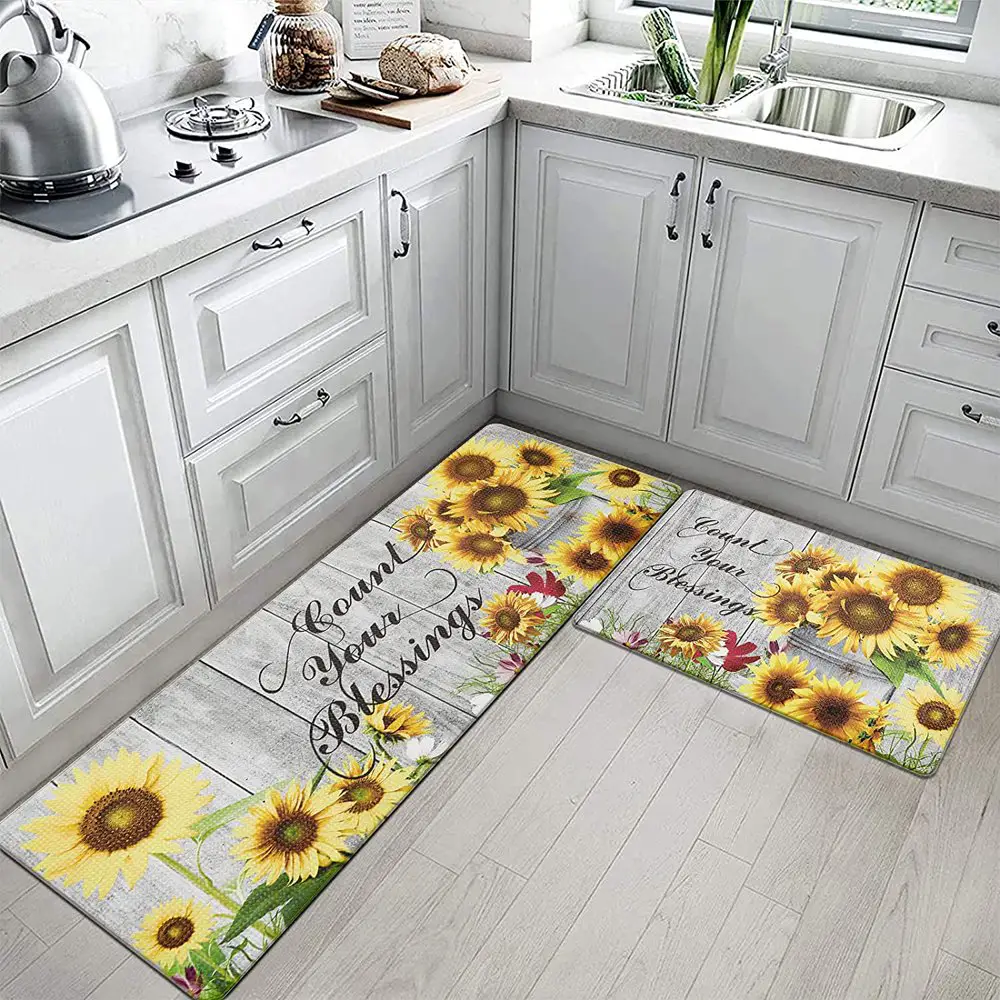 Sunflower Farmhouse Anti Fatigue Kitchen Floor Mat Set of 2 Thick ...